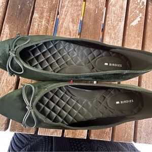 Birdies Dark Green Pointed Toe Quilted Ballet Flats